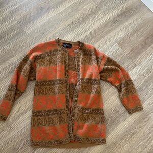 Vintage Brown and Orange Patterned Alpaca Button Up Sweater